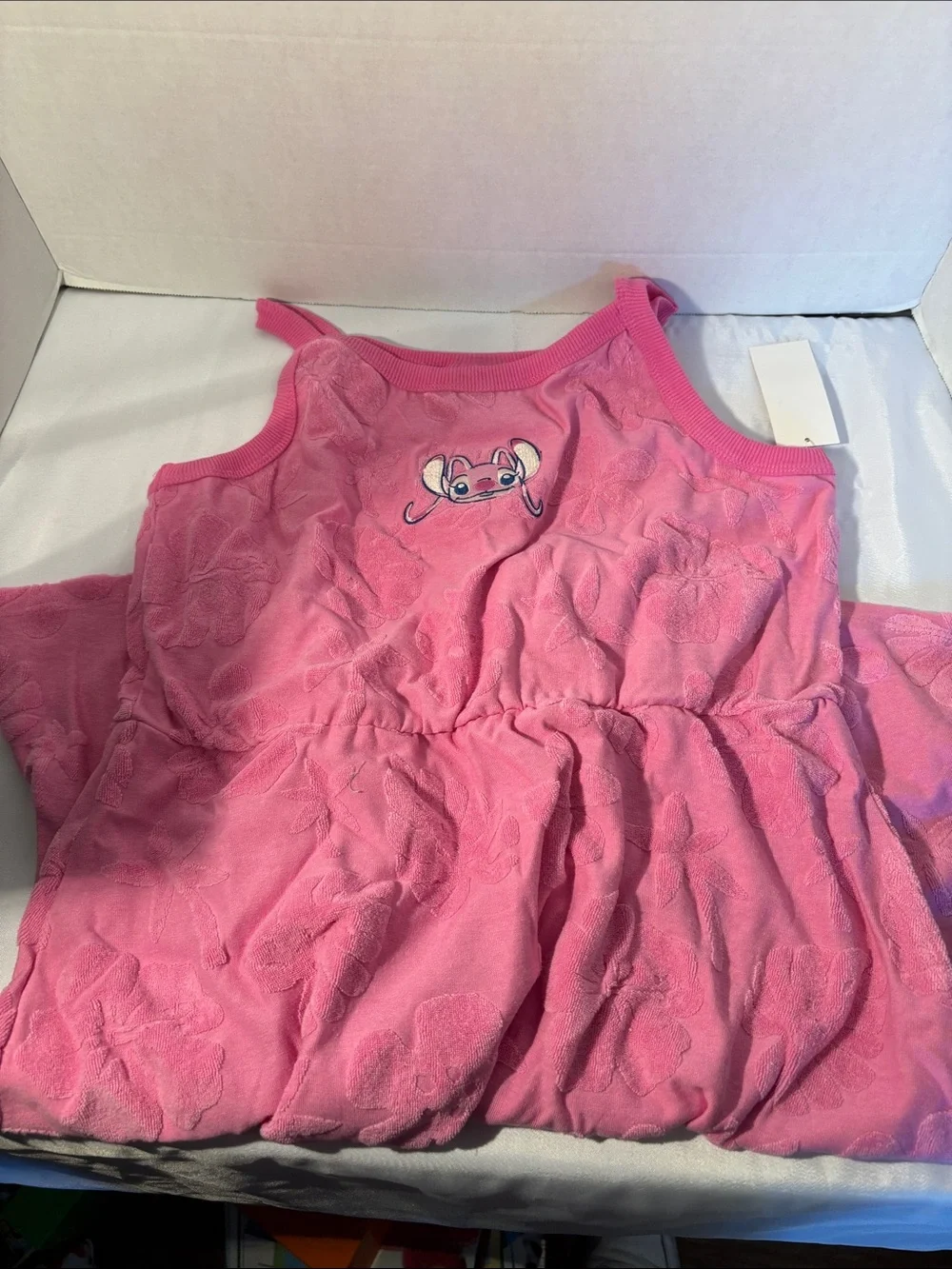 Disney Pink Sleeveless Terry Dress with Embroidered Character